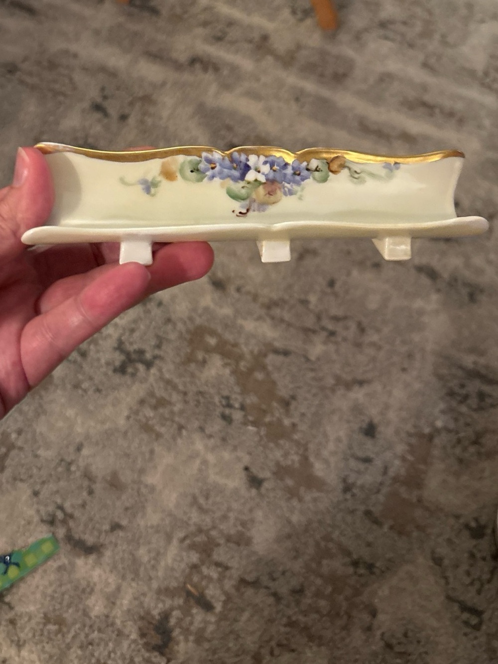 Vintage 1940s French Limoges Porcelain Tray with Delicate Blue Flowers and Gold - Picture 11 of 11